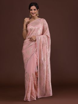 Koskii - Peach Sequins Georgette Designer Saree with Unstitched Blouse
